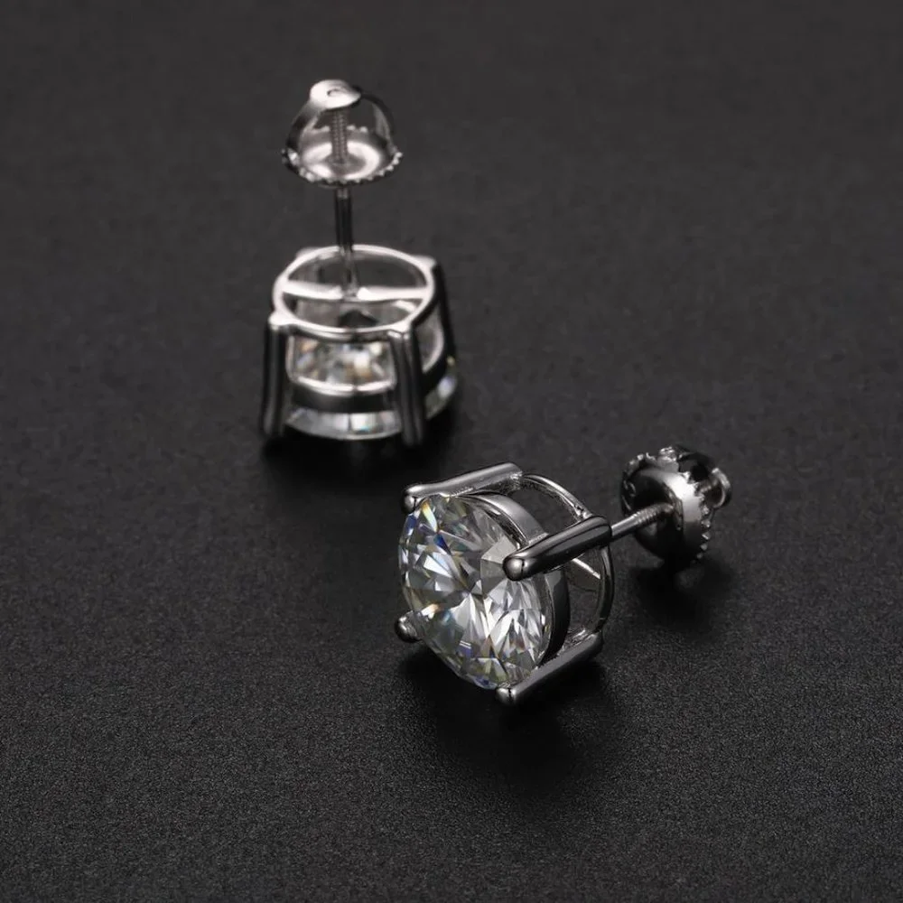 Certified 2ct. t.w. Moissanite Diamond Round Stud Earrings NEW